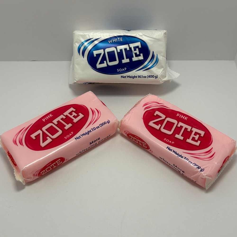Zote Laundry Soap 3 Bar Lot 2 Pink 7 oz 1 White 14.1 oz New